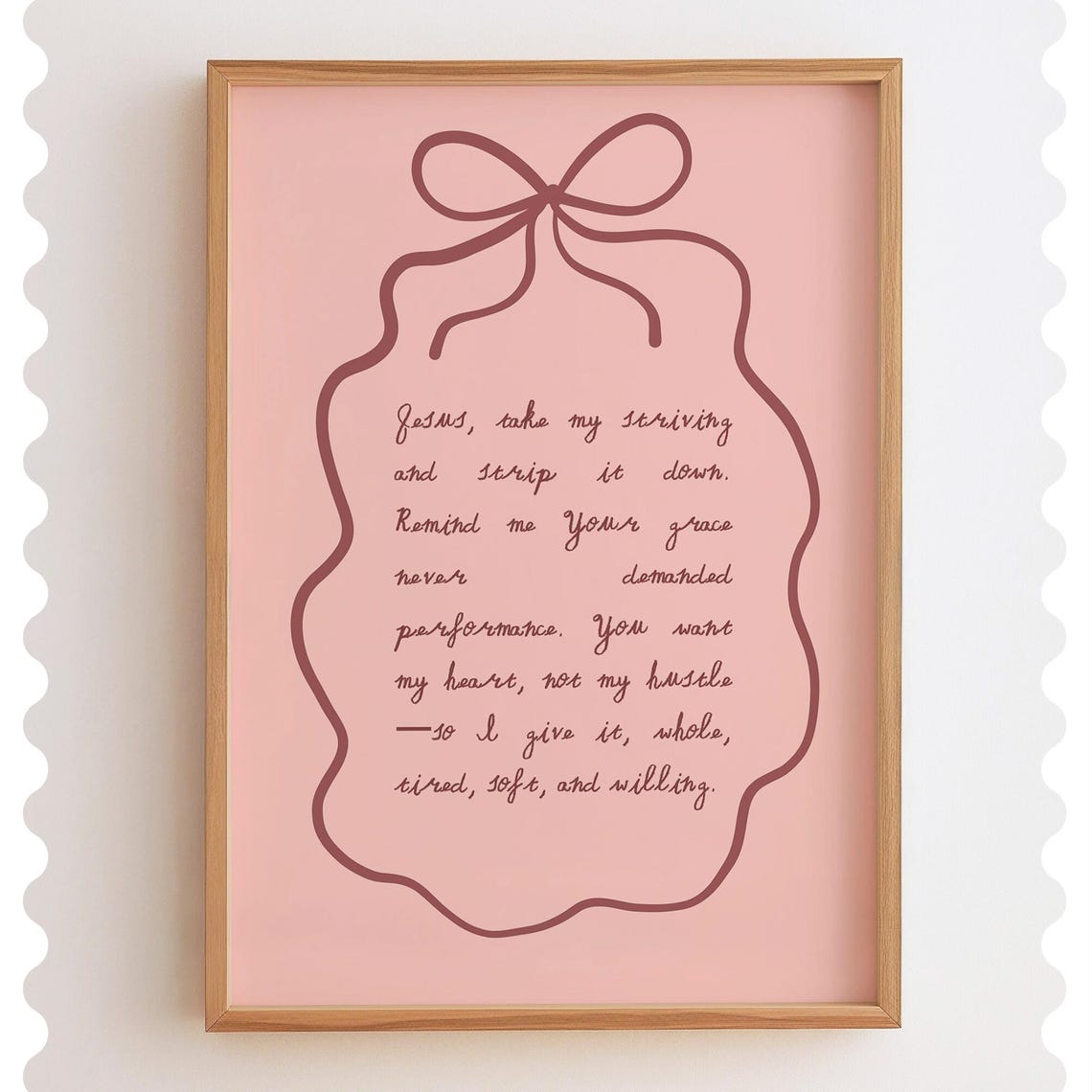 Jesus Take My Striving Grace Prayer Pink Coquette Faith Poster