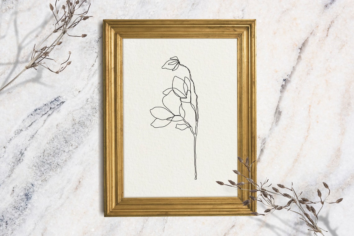Single Line Orchid Stem Minimalist Botanical Ink Sketch Art Poster