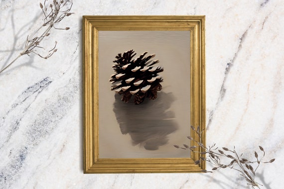 Pinecone Art Print Rustic Oil Painting Print Cottage Core Wall Art Neutral Wall Decor Countryside Art Small Original Painting Print