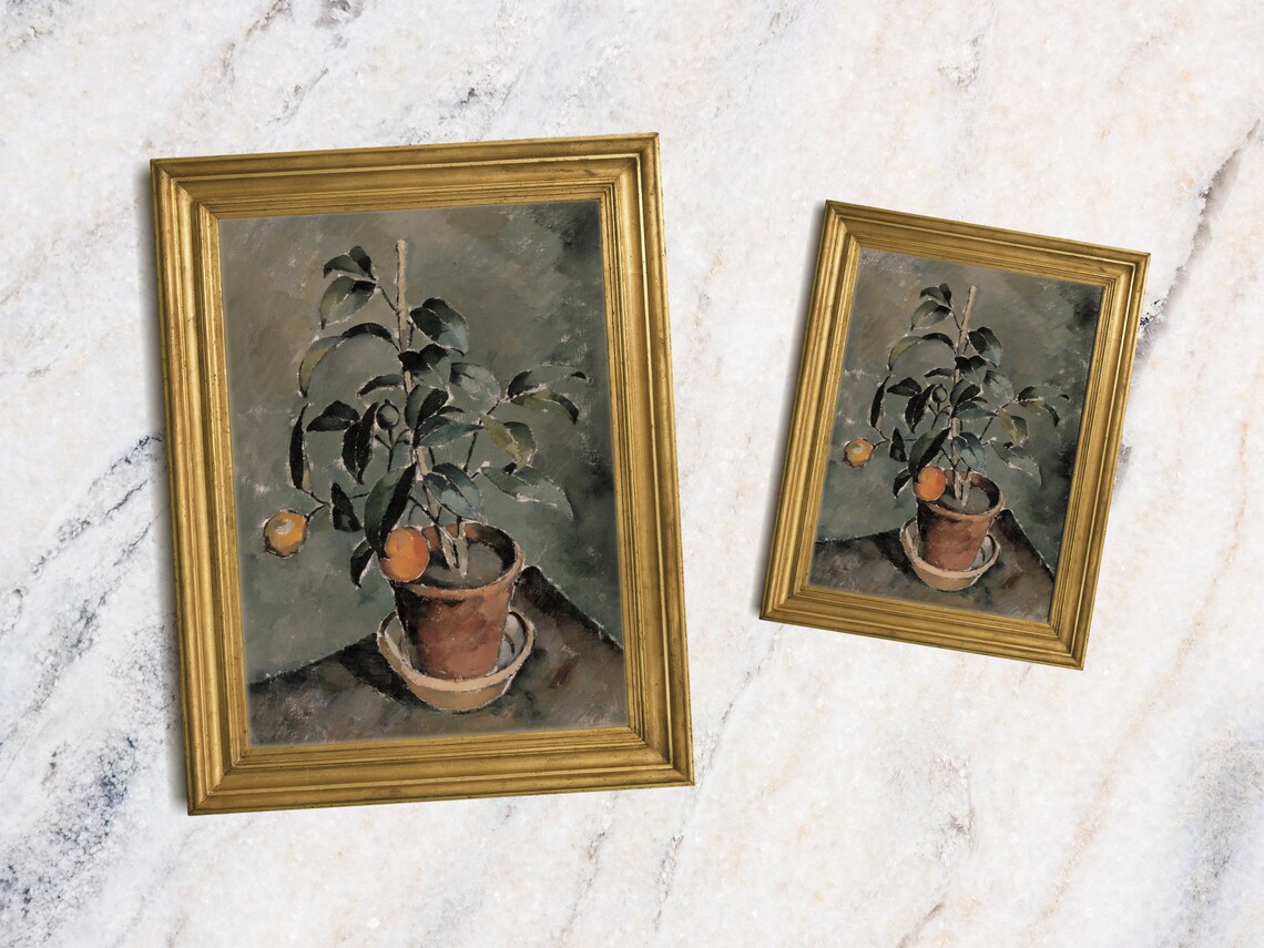 Potted Clementine Orange Tree Moody Vintage Oil Painting Art Print - Image 2