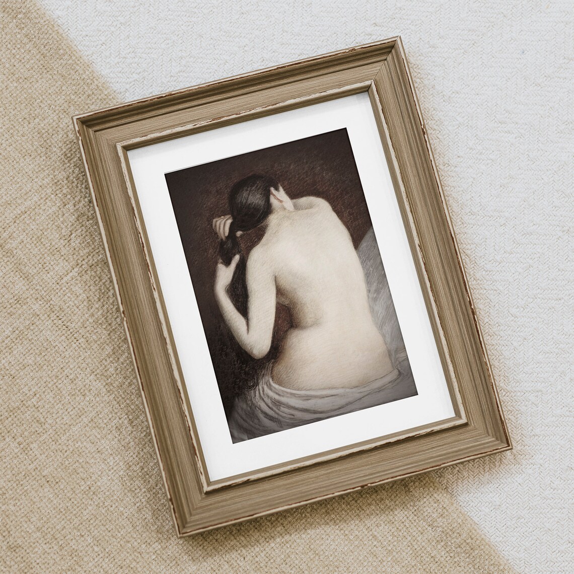 Vintage Nude Woman Hair Study Dark Academia Classical Painting Art Print - Image 2