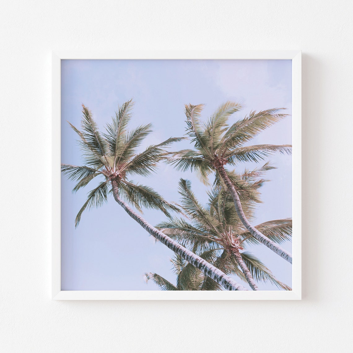 Tall Palm Trees Pastel Blue Sky Tropical Minimal Coastal Summer Poster