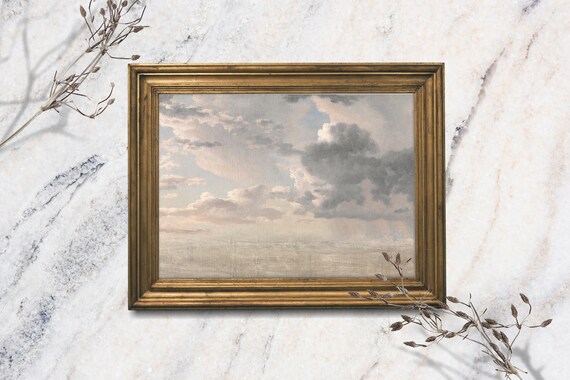 Moody Cloudy Sky Seascape Overcast Clouds Vintage Oil Painting Art Print