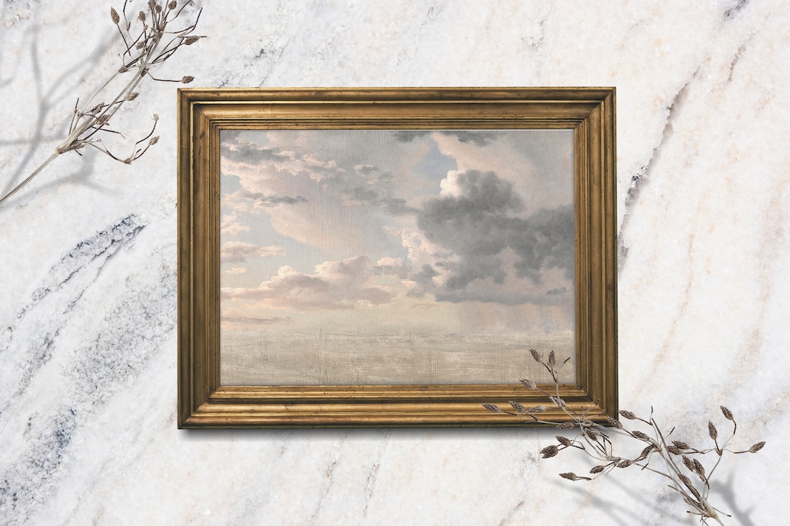 Moody Cloudy Sky Seascape Overcast Clouds Vintage Oil Painting Art Print