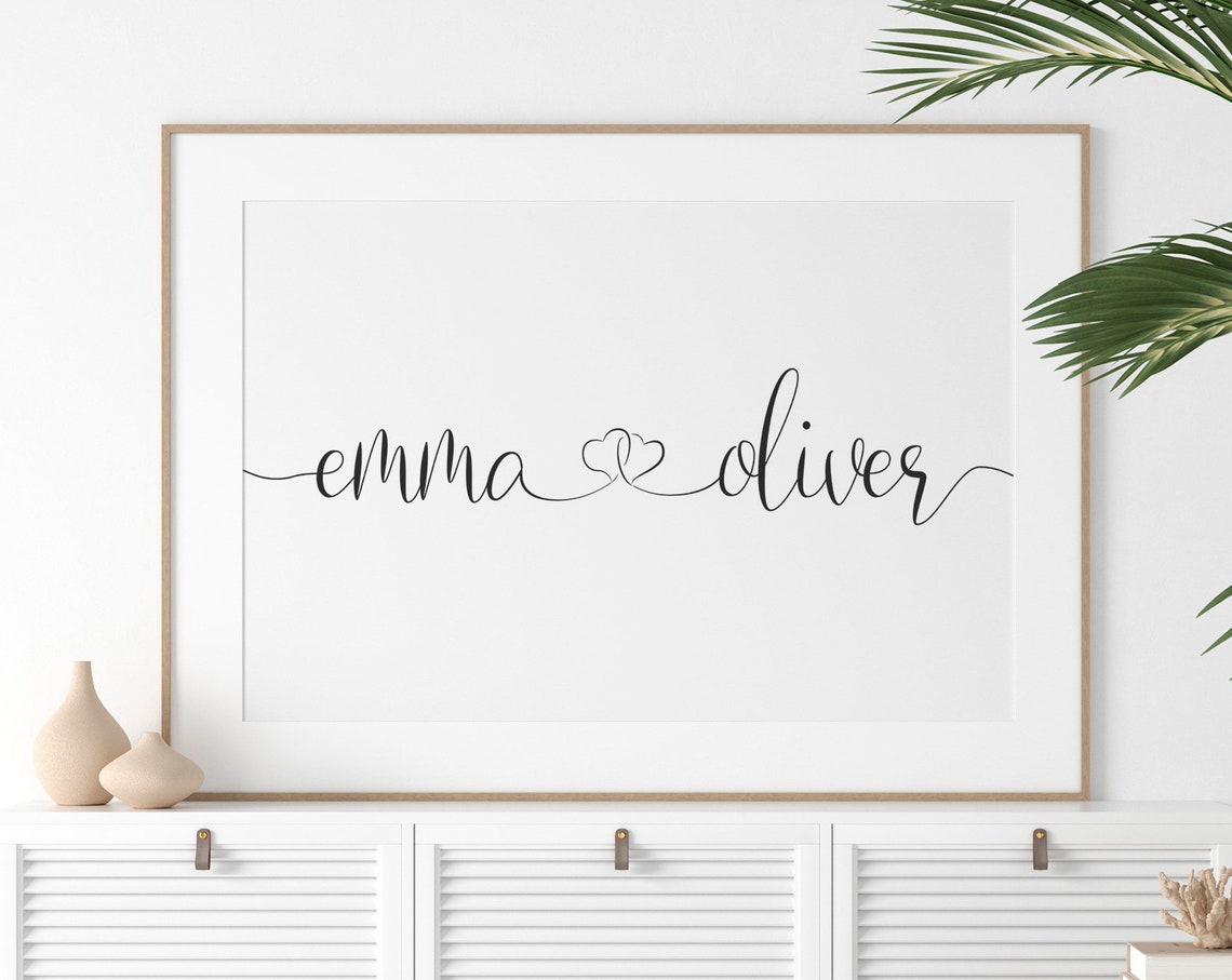 Couple Names Script Calligraphy Heart Wedding Anniversary Poster
