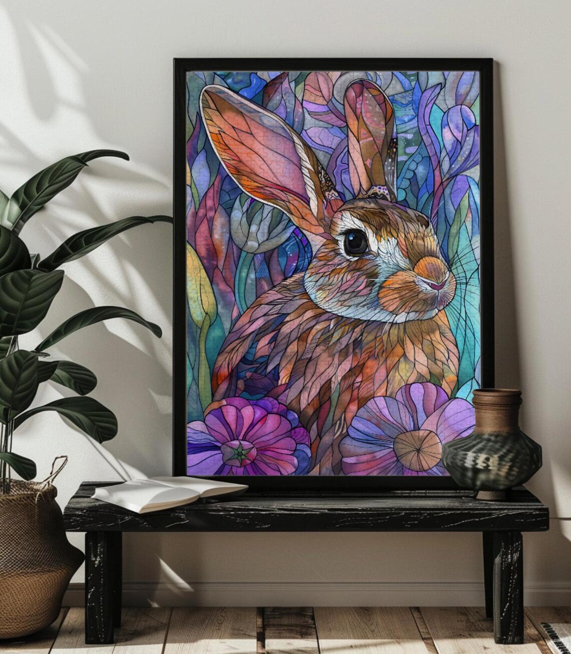 Stained Glass Bunny Rabbit, Morris-Inspired Art Print - Image 3