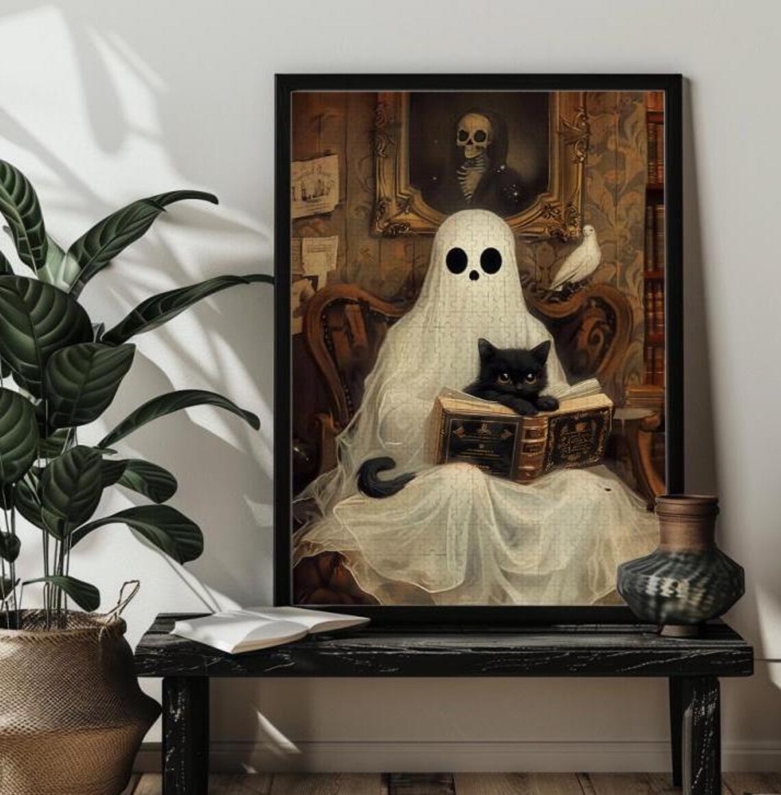 Ghost In Library Halloween Art Print, Spooky Decor - Image 4