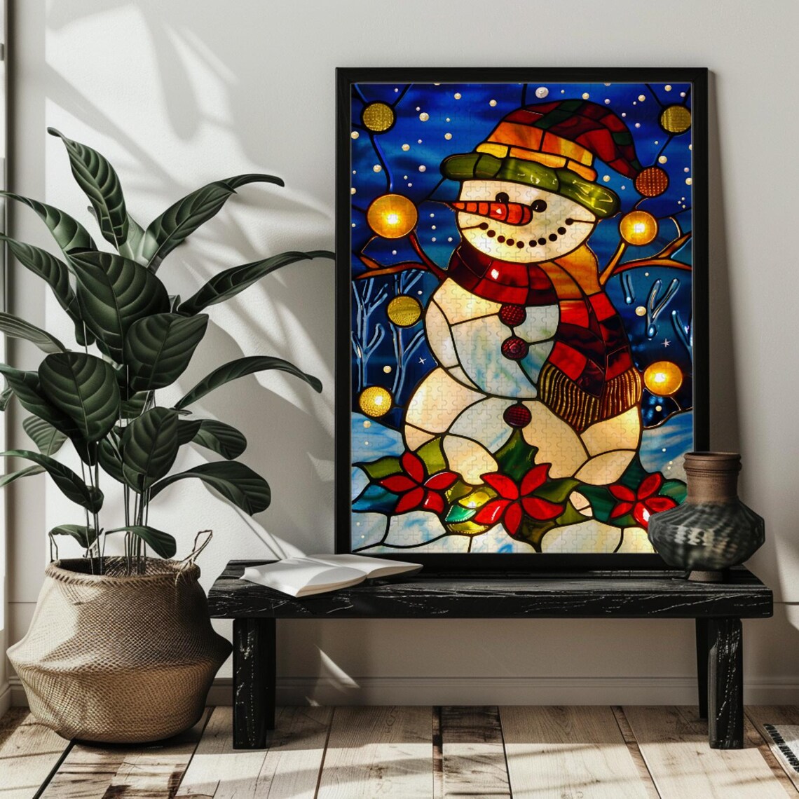 Stained Glass Christmas Snowman Art Print - Image 2