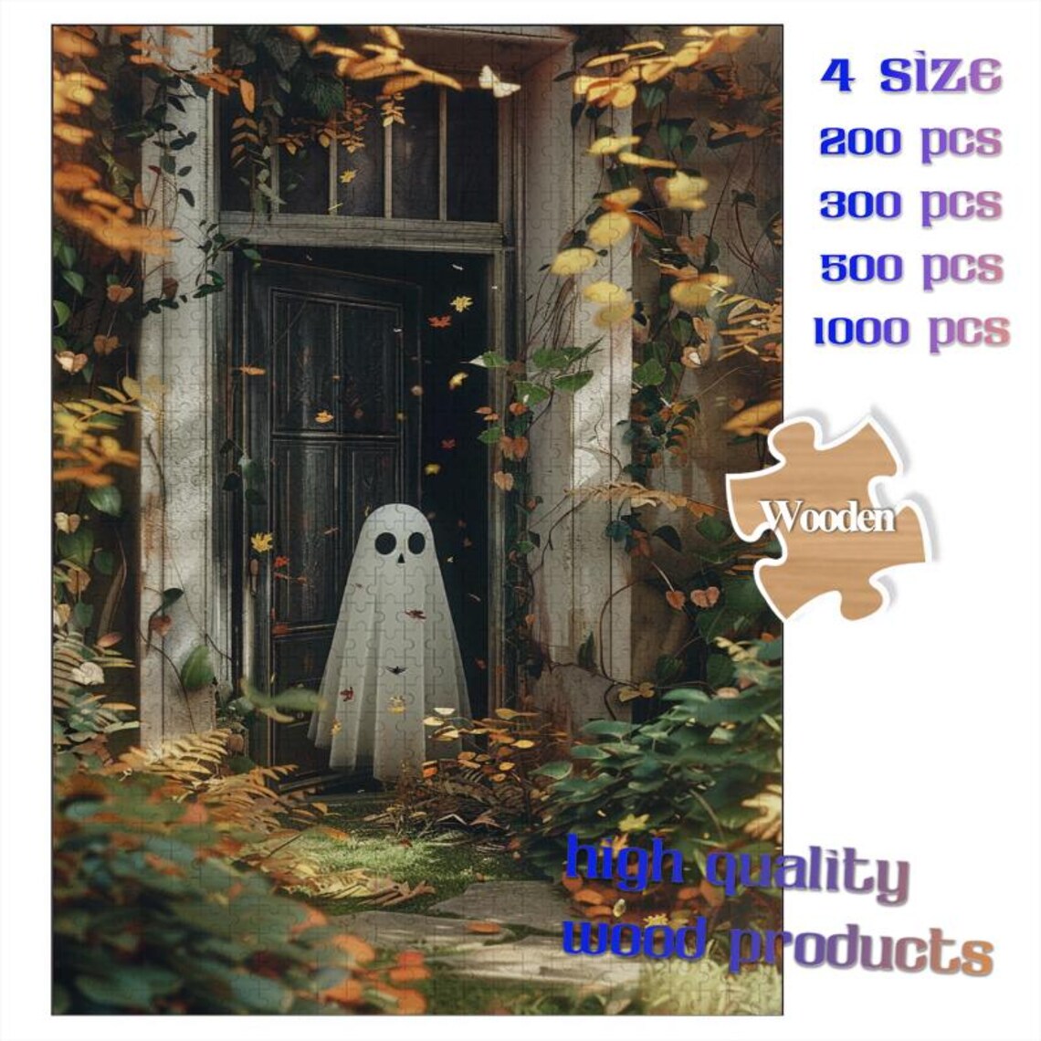 Cute Ghost Halloween Jigsaw Puzzle Art Print - Image 4
