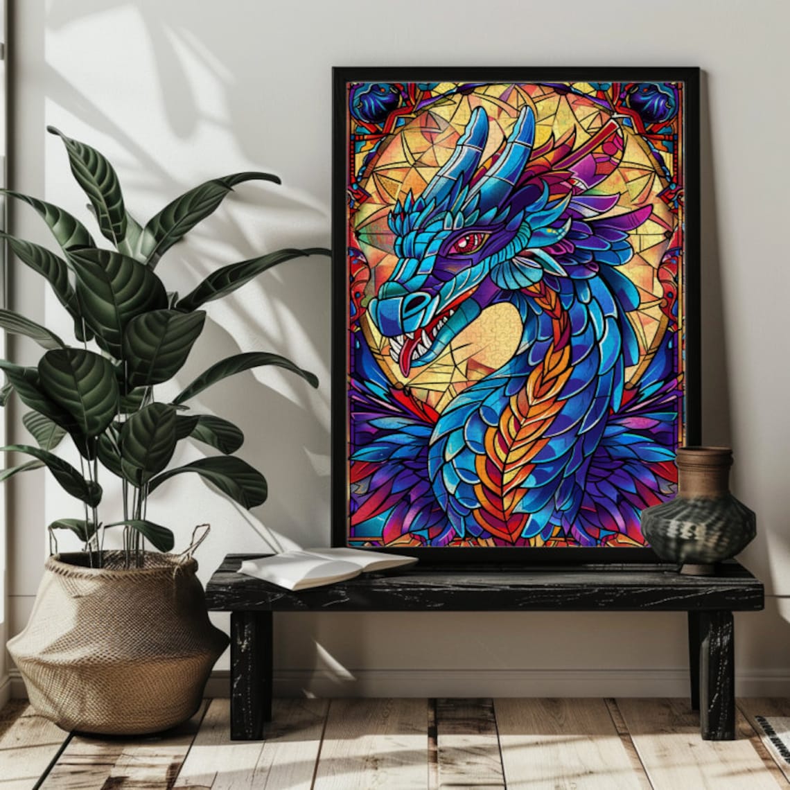 Stained Glass Dragon Jigsaw Puzzle Art Print - Image 4