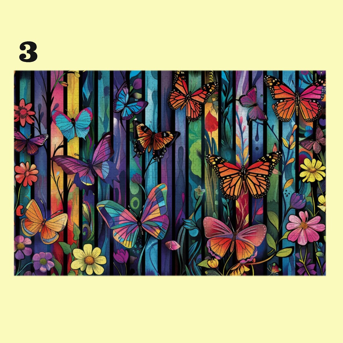 Colorful Butterfly Stained Glass Stripe Wildflower Meadow Poster - Image 3