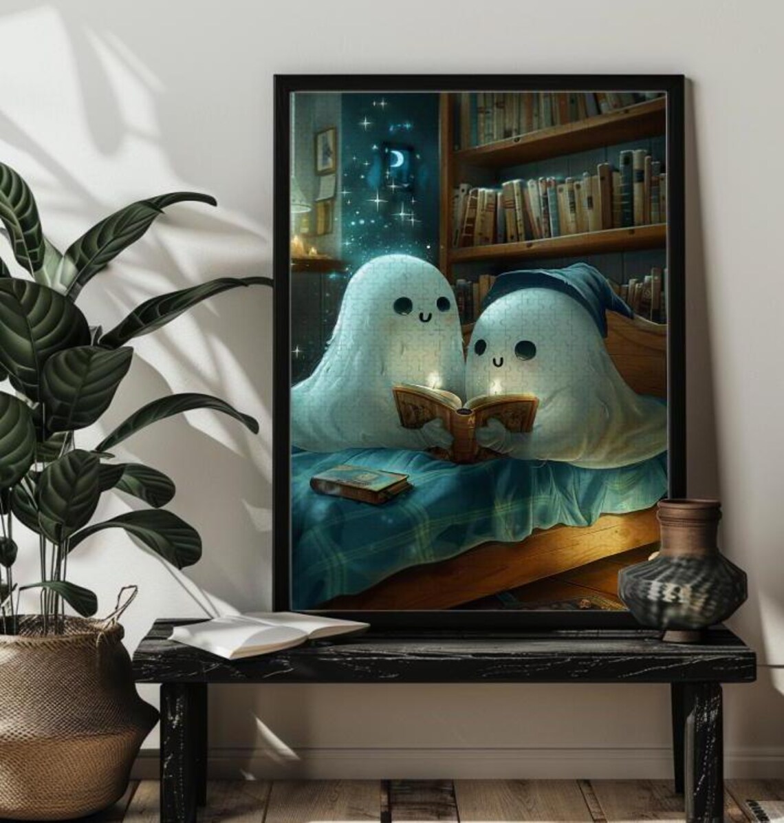 Cute Ghost Reading Halloween Jigsaw Puzzle Art - Image 4