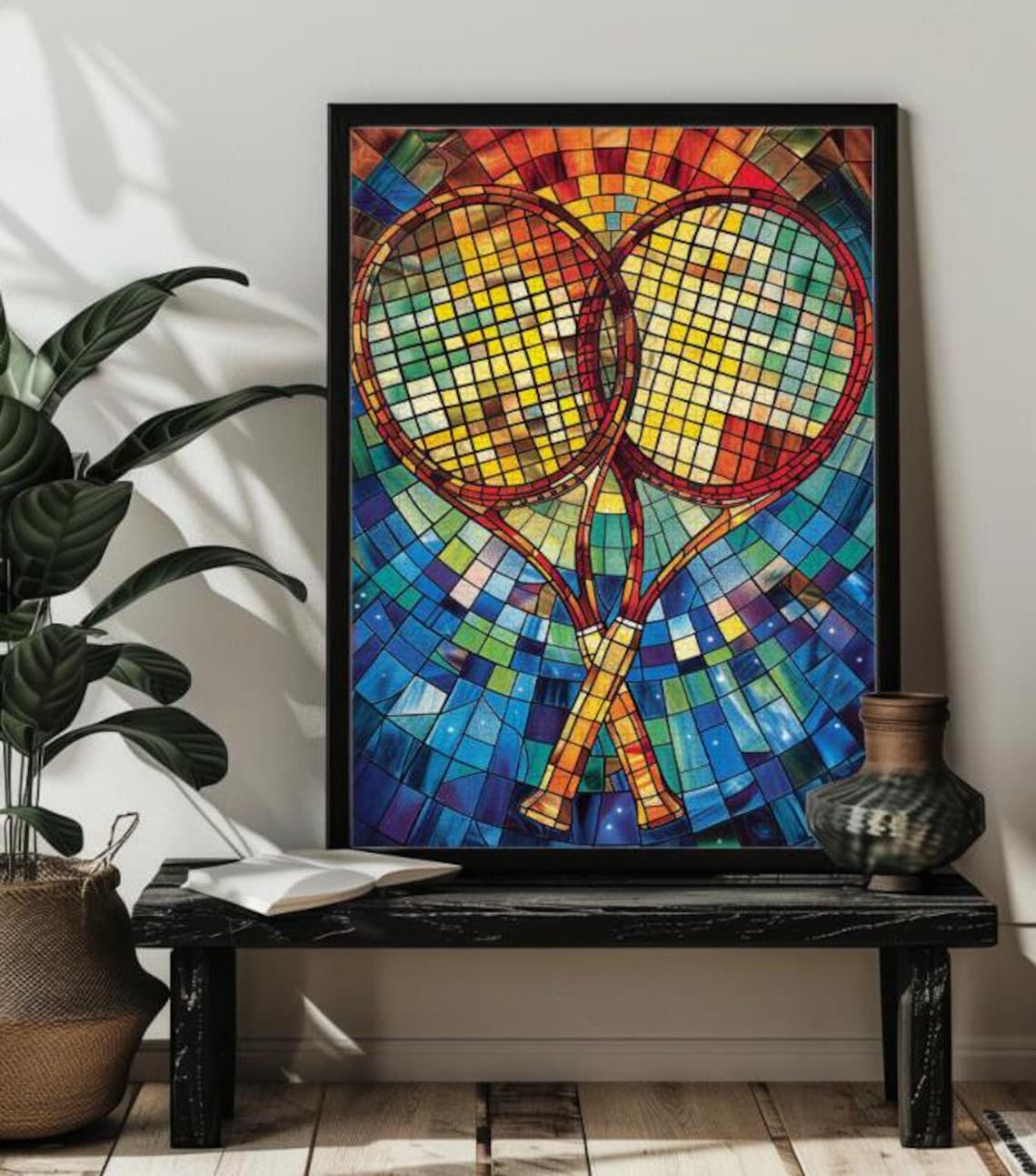 Stained Glass Tennis Racket Puzzle Art Print