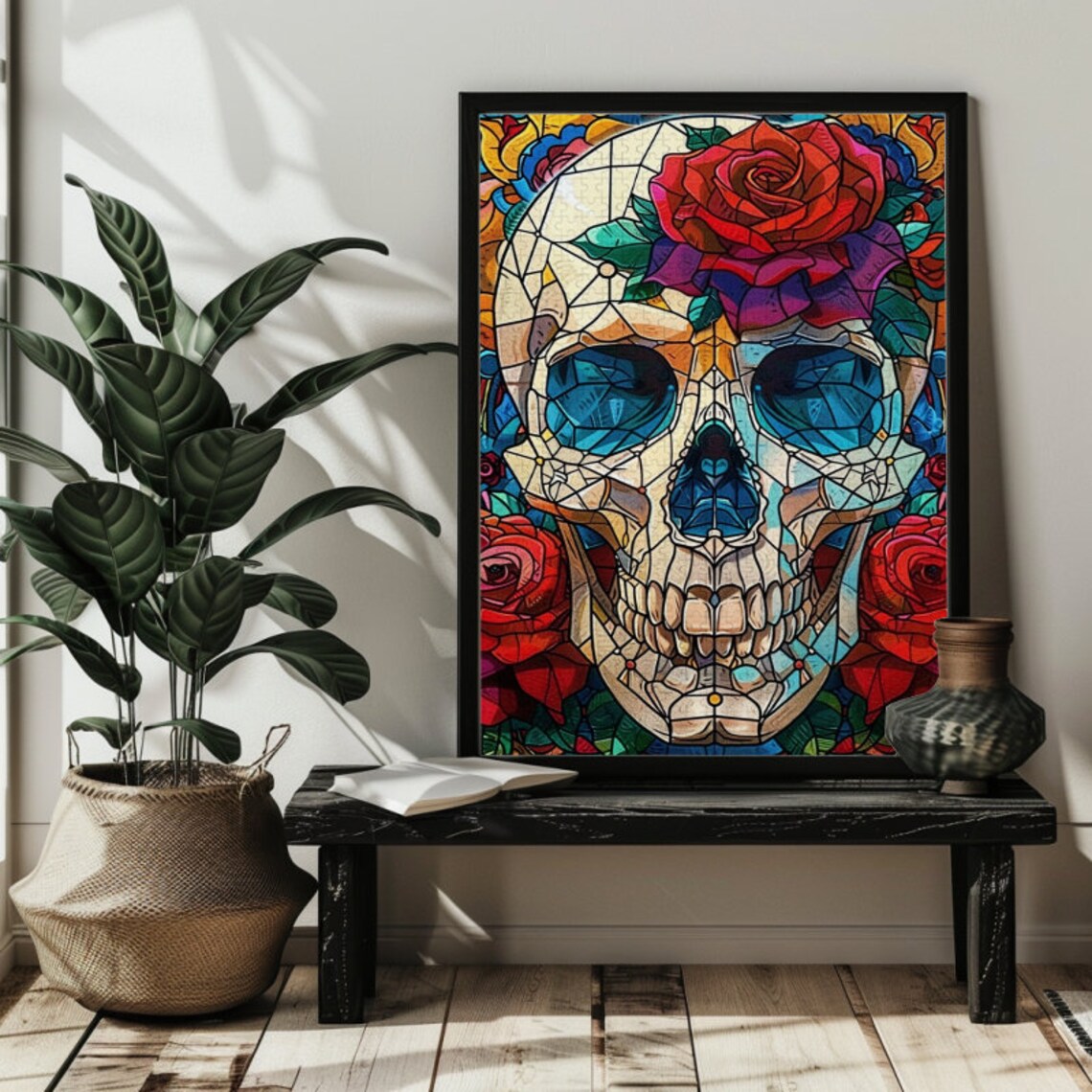 Skeleton with Colorful Flowers Day of the Dead Floral Poster - Image 2