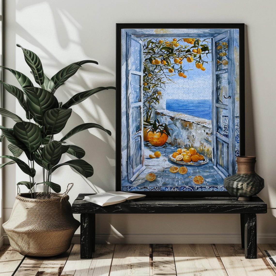 Open Window Overlooking a Mediterranean Lakeside Town Poster - Image 4