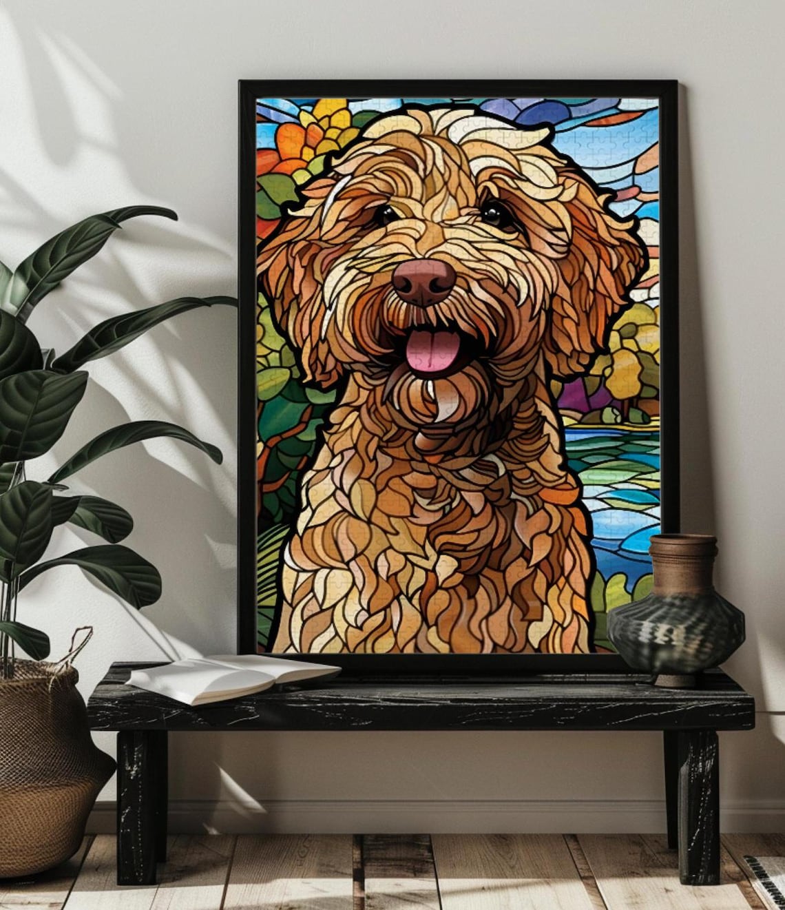 Stained Glass Goldendoodle Dog Puzzle, Gift Idea