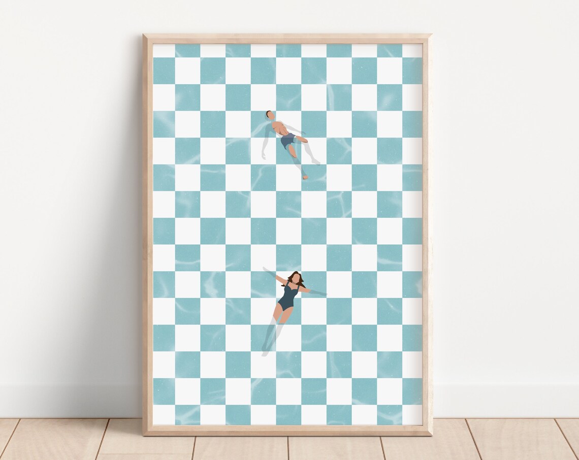 People At Pool Retro Checkerboard Summer Art Print