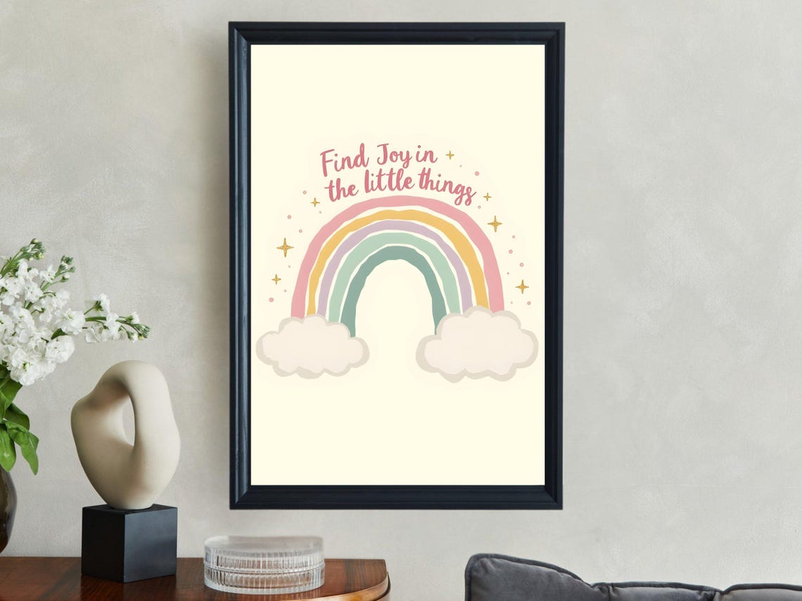 Find Joy in the Little Things Pastel Rainbow Clouds Quote Poster