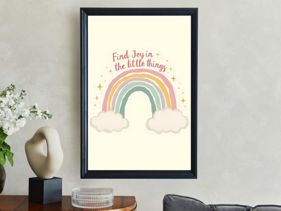 Find Joy In The Little Things Preppy Wall Art Rainbow Nursery Decor Motivational Quote Print Kids Room Pastel Colors