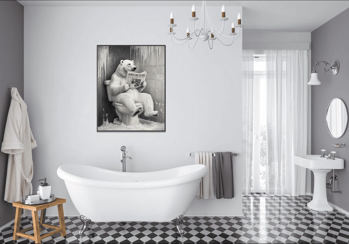 Polar Bear Reading the Paper on the Toilet in an Icy Bathroom Poster - Image 2