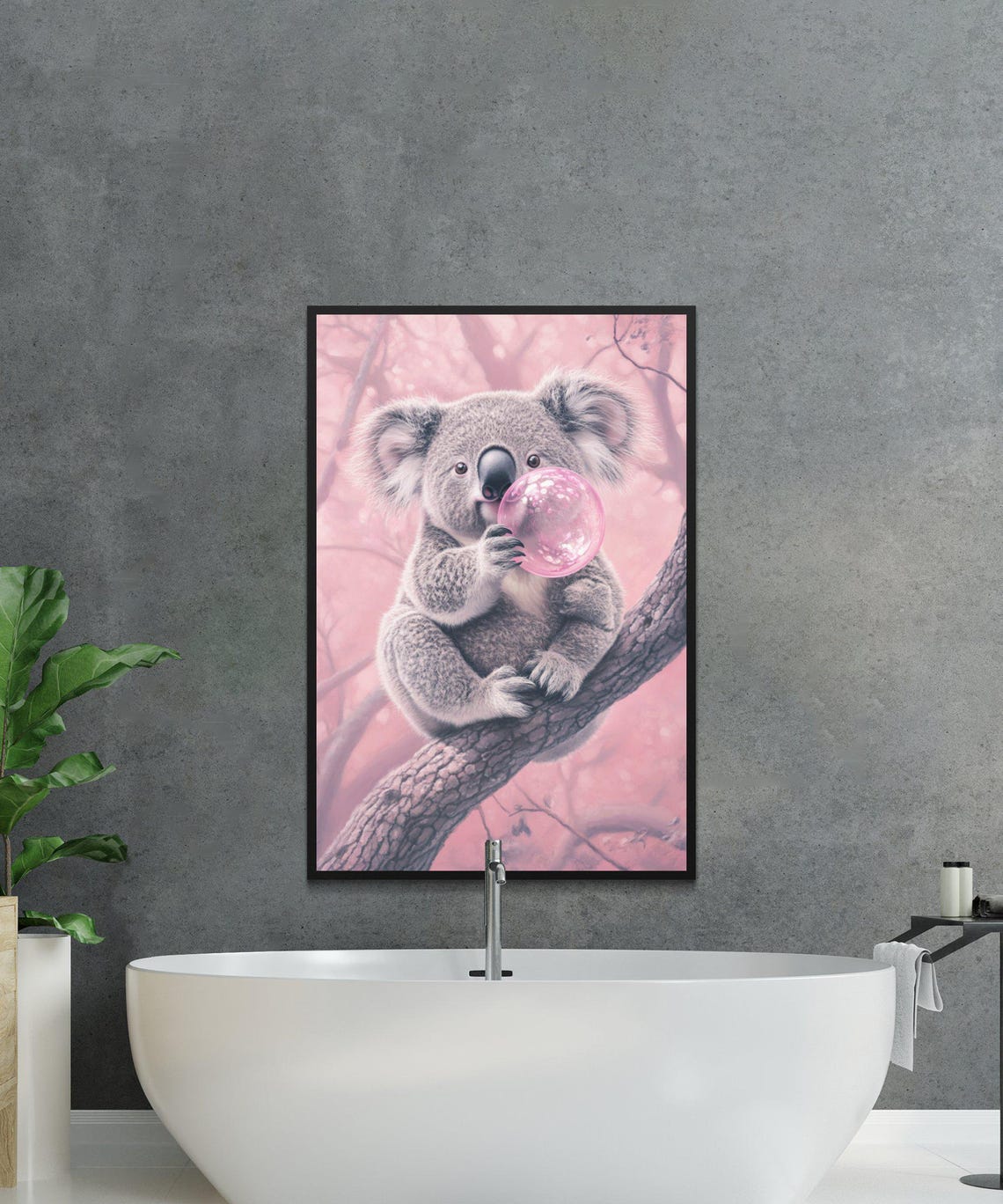 Sweet Koala Blowing A Bubblegum Bubble On A Branch In Pink Poster - Image 4