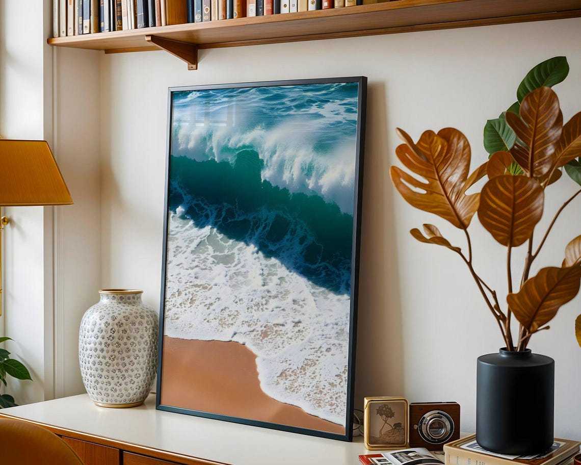 Turquoise Ocean Wave Breaking Over Golden Sandy Shore Poster - Image 3