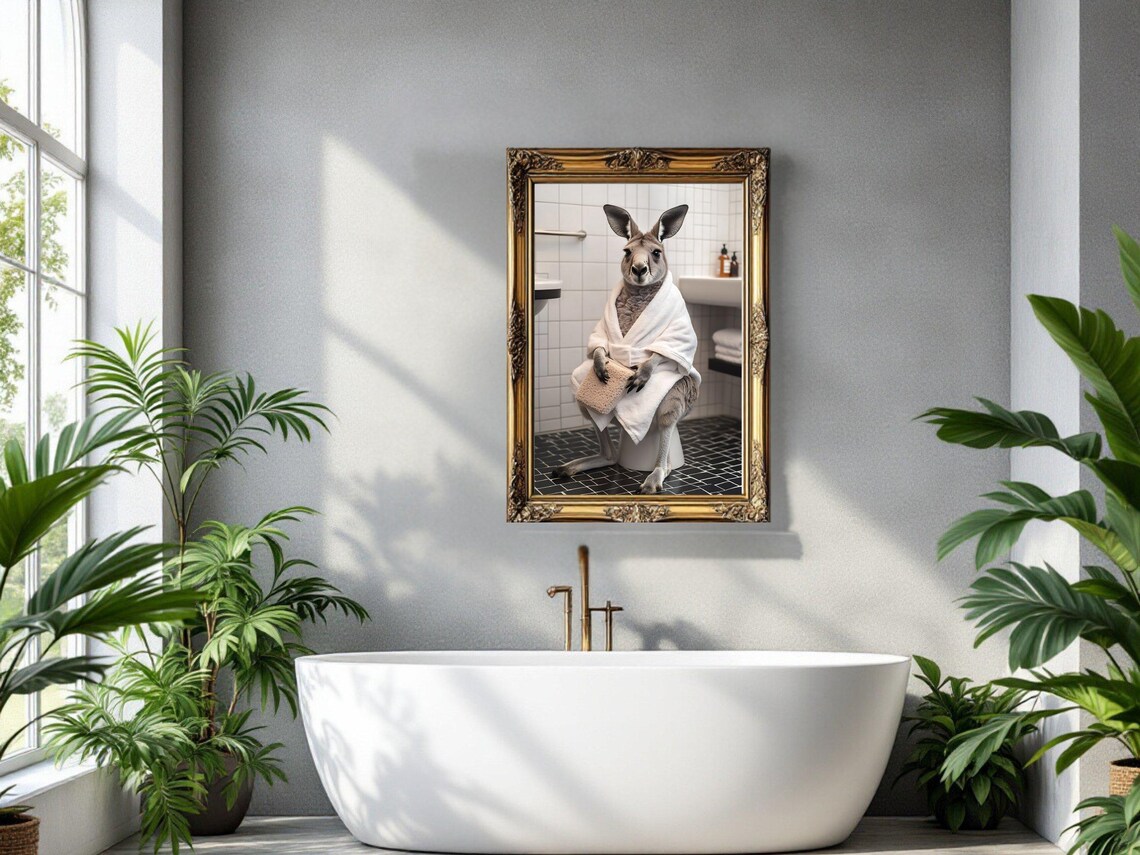 Cute Kangaroo Bathroom Wall Art Funny Animal Print Quirky Restroom Decor Humorous Wall Hanging Unique Bathroom Poster - Image 2