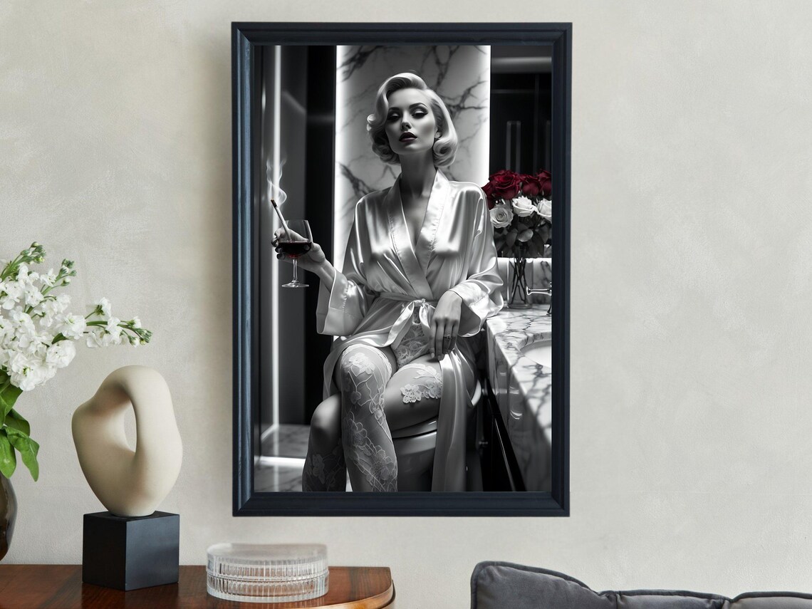 Blonde Woman In Silk Robe With Wine Glass Vintage Glamour Poster - Image 4