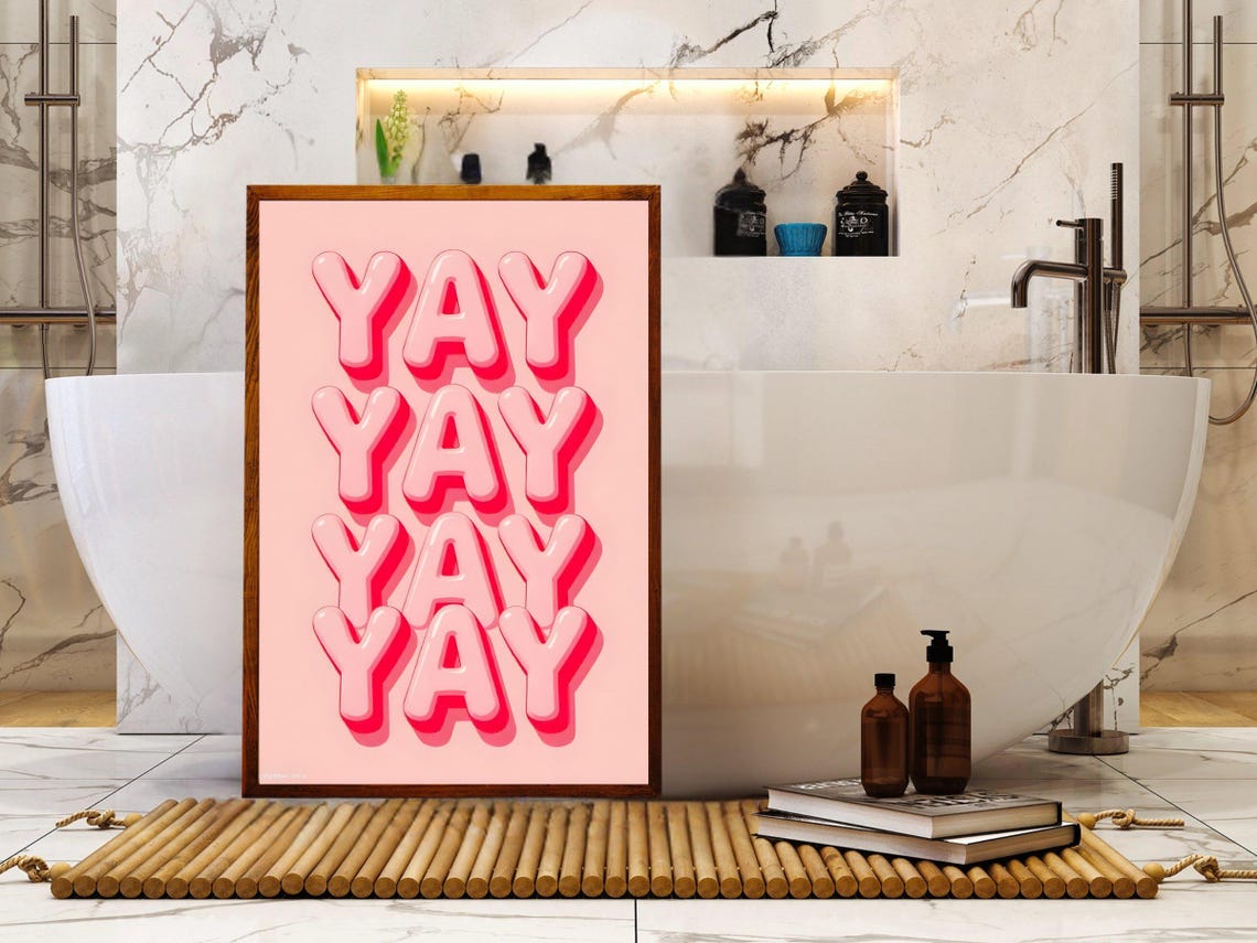 Yay Yay Yay Yay Pink Bubble Letters Fun Party Typography Poster - Image 2