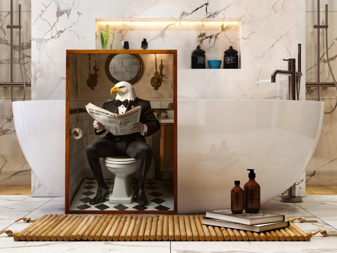 Bald Eagle In Tuxedo Reading Newspaper Funny Bathroom Animal Poster - Image 5
