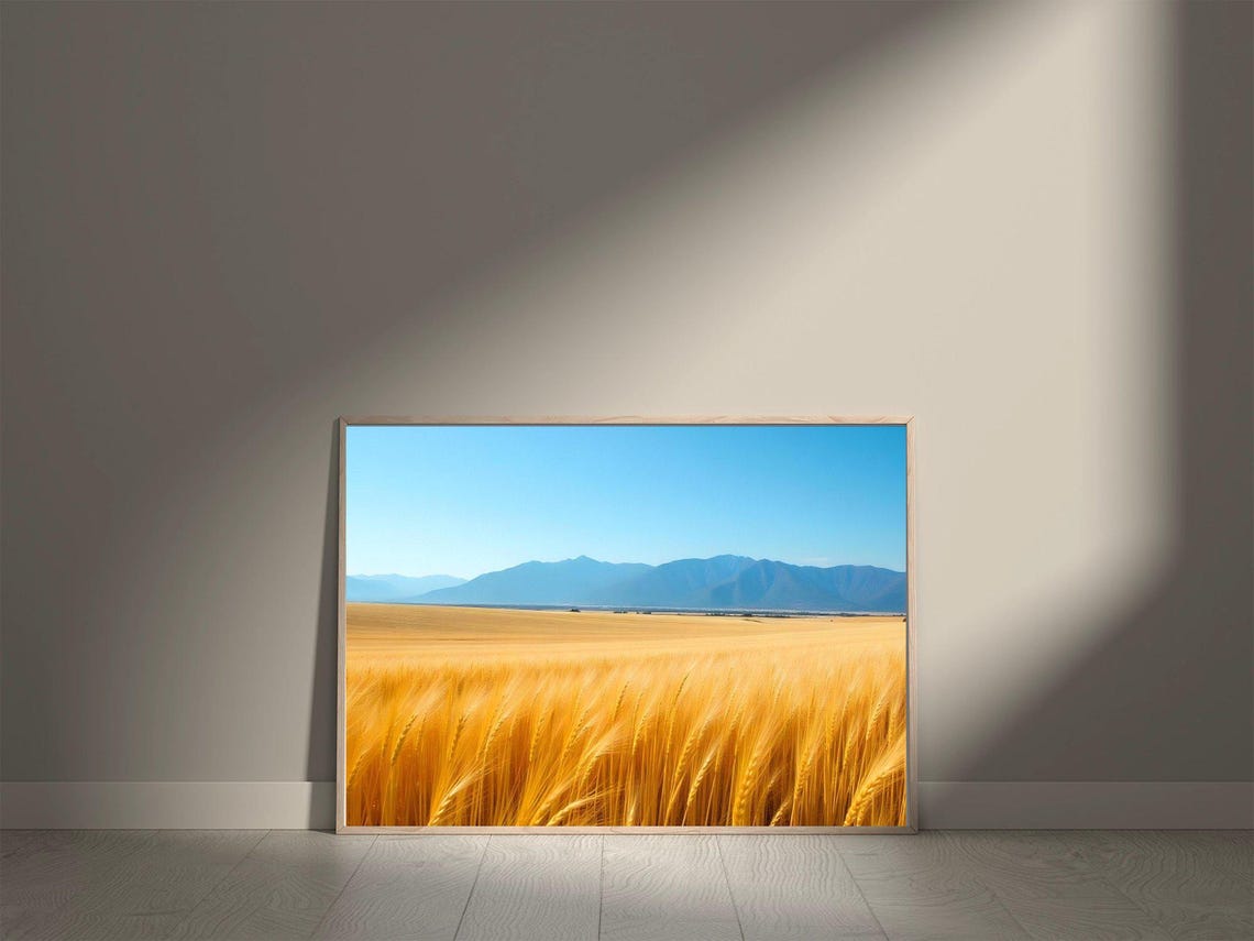 Golden Wheat Field Landscape Poster With Blue Mountain Vista - Image 5