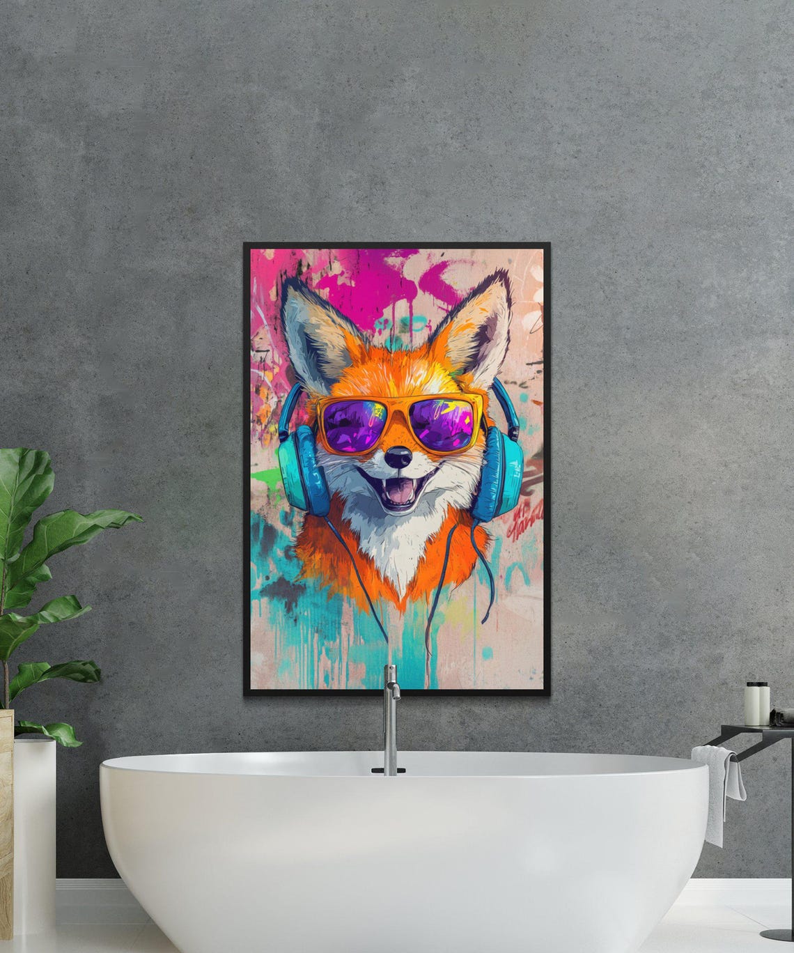 Cool Fox Wearing Sunglasses and Headphones Graffiti Art Poster - Image 4