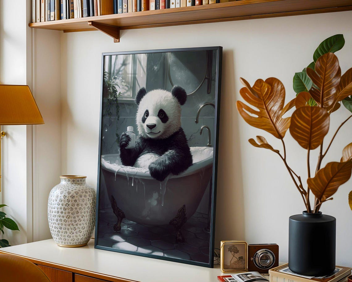 Panda Soaking in a Bubble Bath While Holding a Shampoo Bottle Poster - Image 4