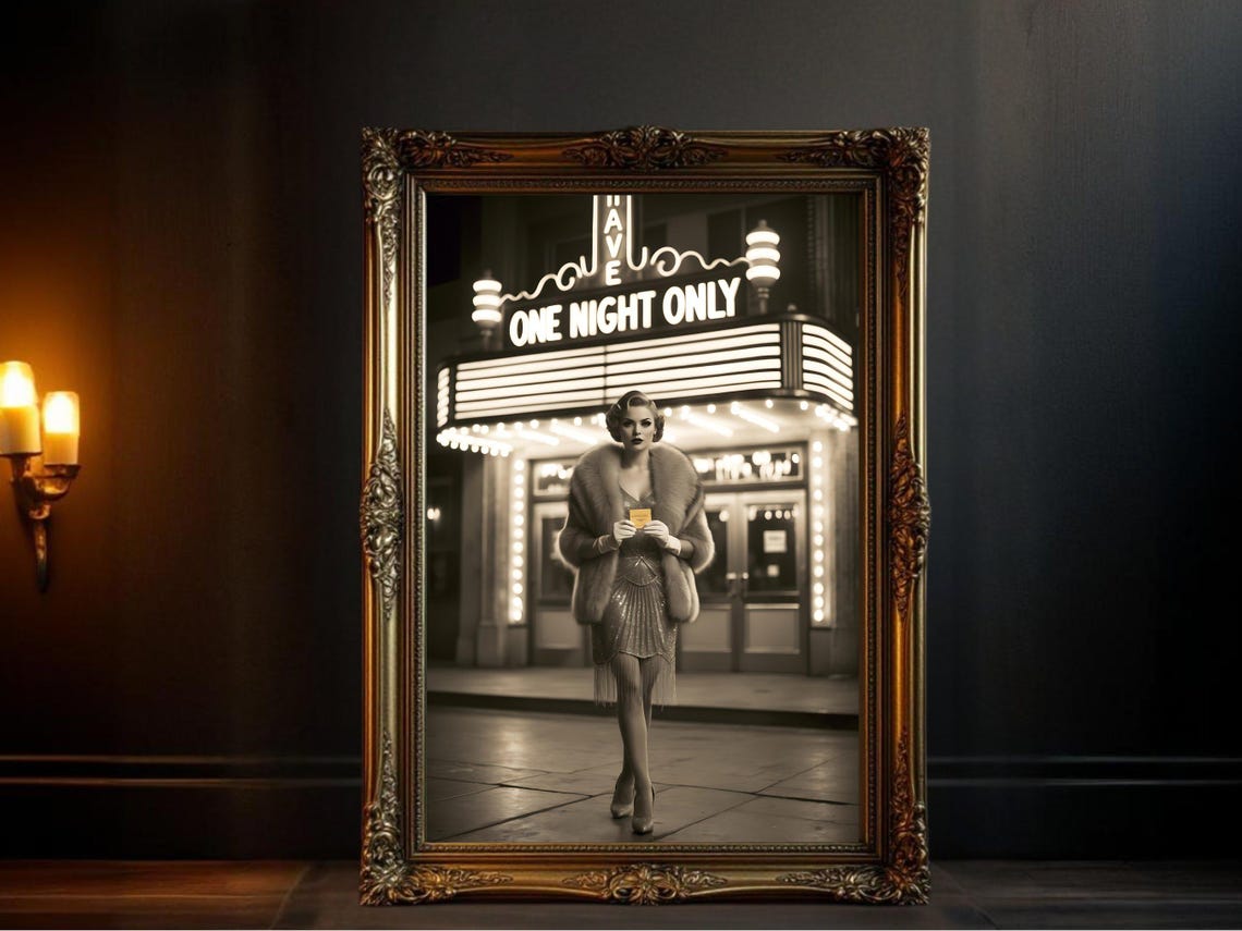 Vintage Hollywood Theater Marquee One Night Only Glamour Girl Poster