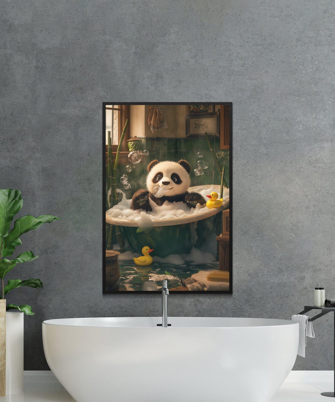 Baby Panda in a Bubble Bath With Rubber Duckies Bath Decor Poster - Image 2