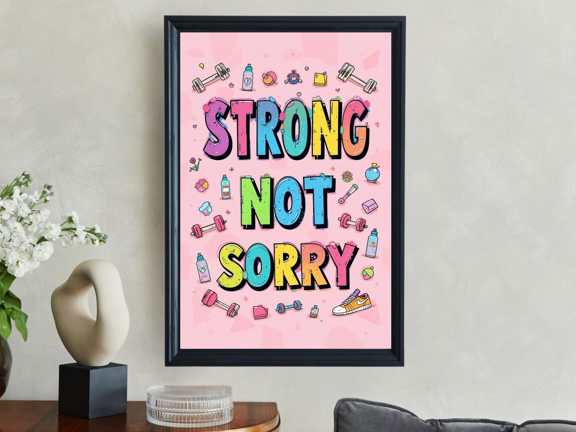 Strong Not Sorry Colorful Fitness Dumbbell Gym Motivational Workout Quote Poster