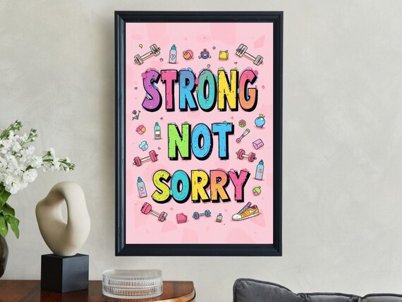 Strong Not Sorry Colorful Fitness Dumbbell Gym Motivational Workout Quote Poster