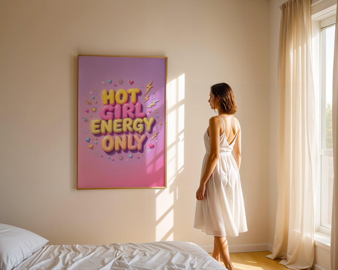 Hot Girl Energy Only 3D Bubble Letter Purple Pink Empowerment Quote Poster - Image 5