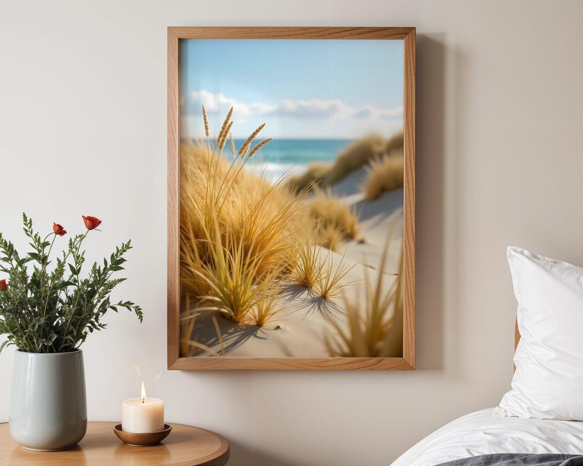Beach Grass Wall Art Ocean View Print Coastal Photography Decor Seashore Landscape Poster Nautical Home Decor Beach Scene Artwork