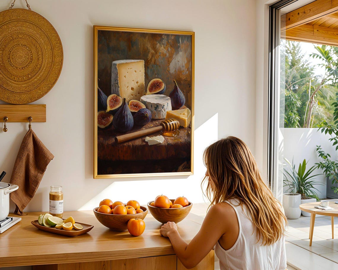Gourmet Cheese Board with Fresh Figs and Honey Still Life Poster - Image 4