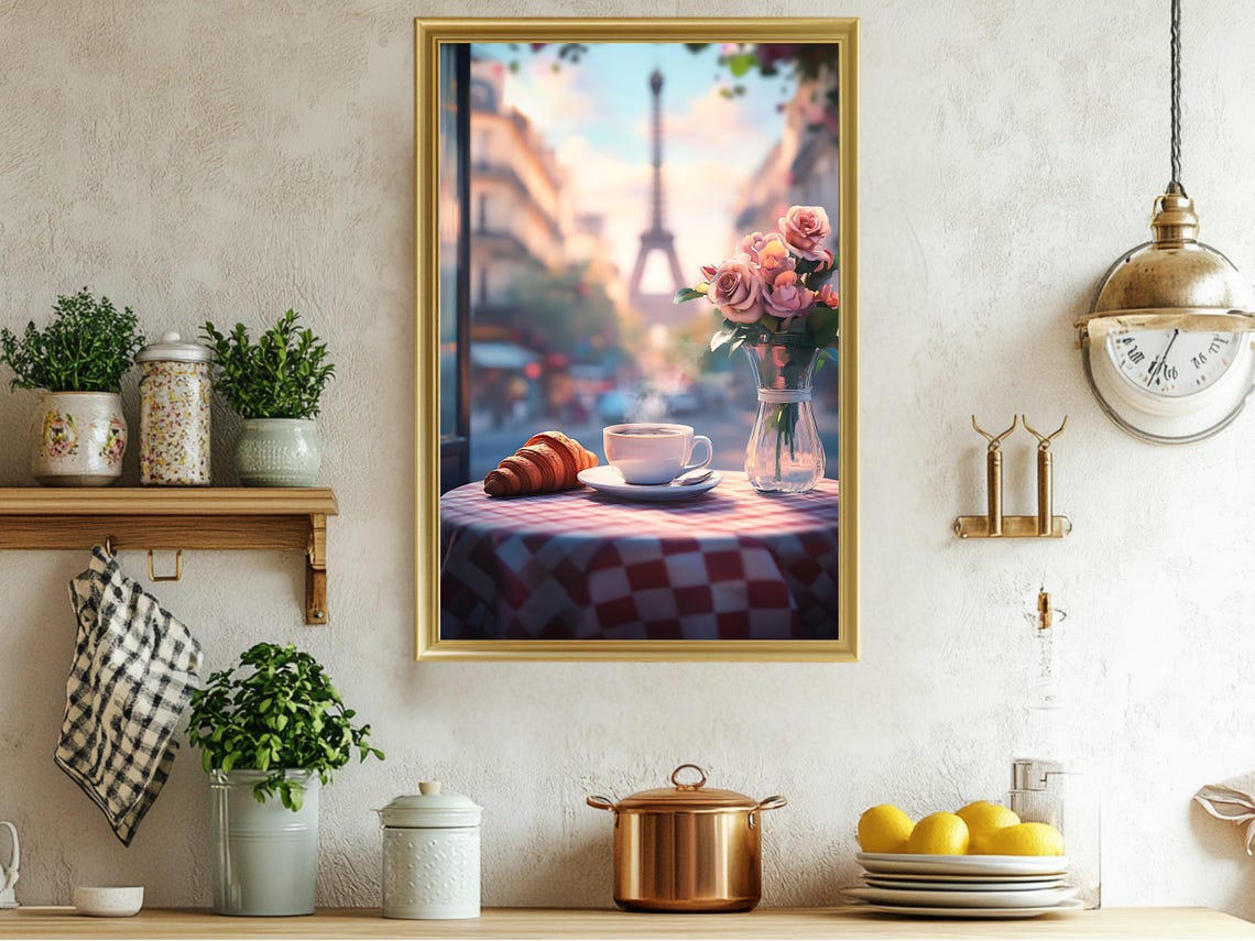 Parisian Cafe Eiffel Tower View Romantic French Decor Poster