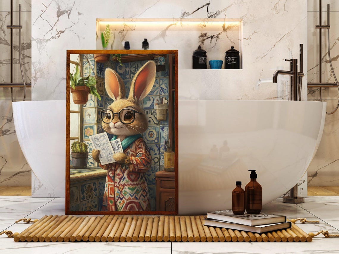 Bunny Architect with Glasses Reading a Blueprint in a Robe Poster - Image 5