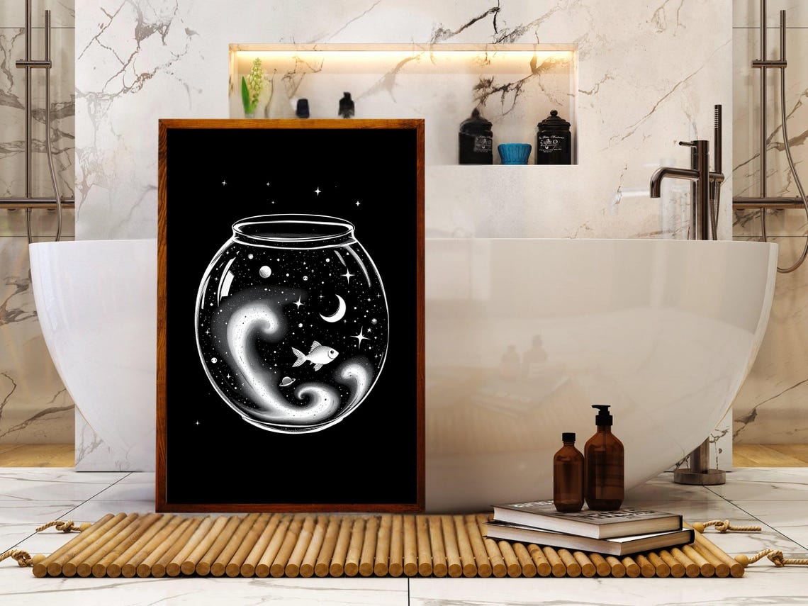 Outer Space Fish Bowl Wall Art Cosmic Aquarium Print Celestial Ocean Poster Night Sky Fish Art Surreal Starry Wall Decor - Image 4