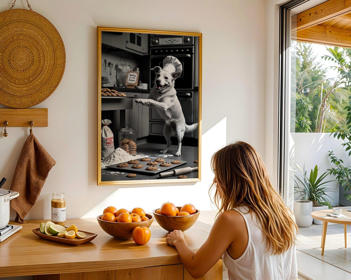 Smiling Dog Chef Baking Cookies Funny Kitchen Pet Humor Poster - Image 5