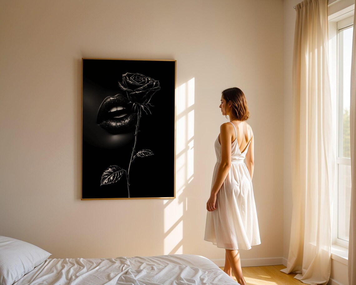 Black Rose And Glossy Dark Lips Gothic Floral Beauty Allure Poster - Image 5