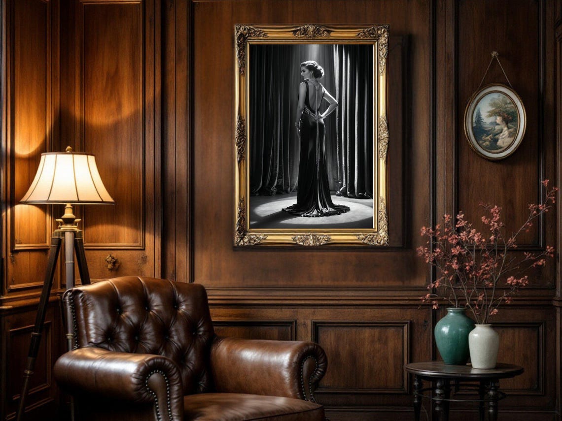 Elegant Black And White Vintage Glamour Lady In Evening Gown Poster - Image 5