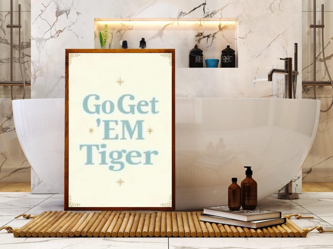 Go Get EM Tiger Light Blue Vintage Style Motivational Poster - Image 2