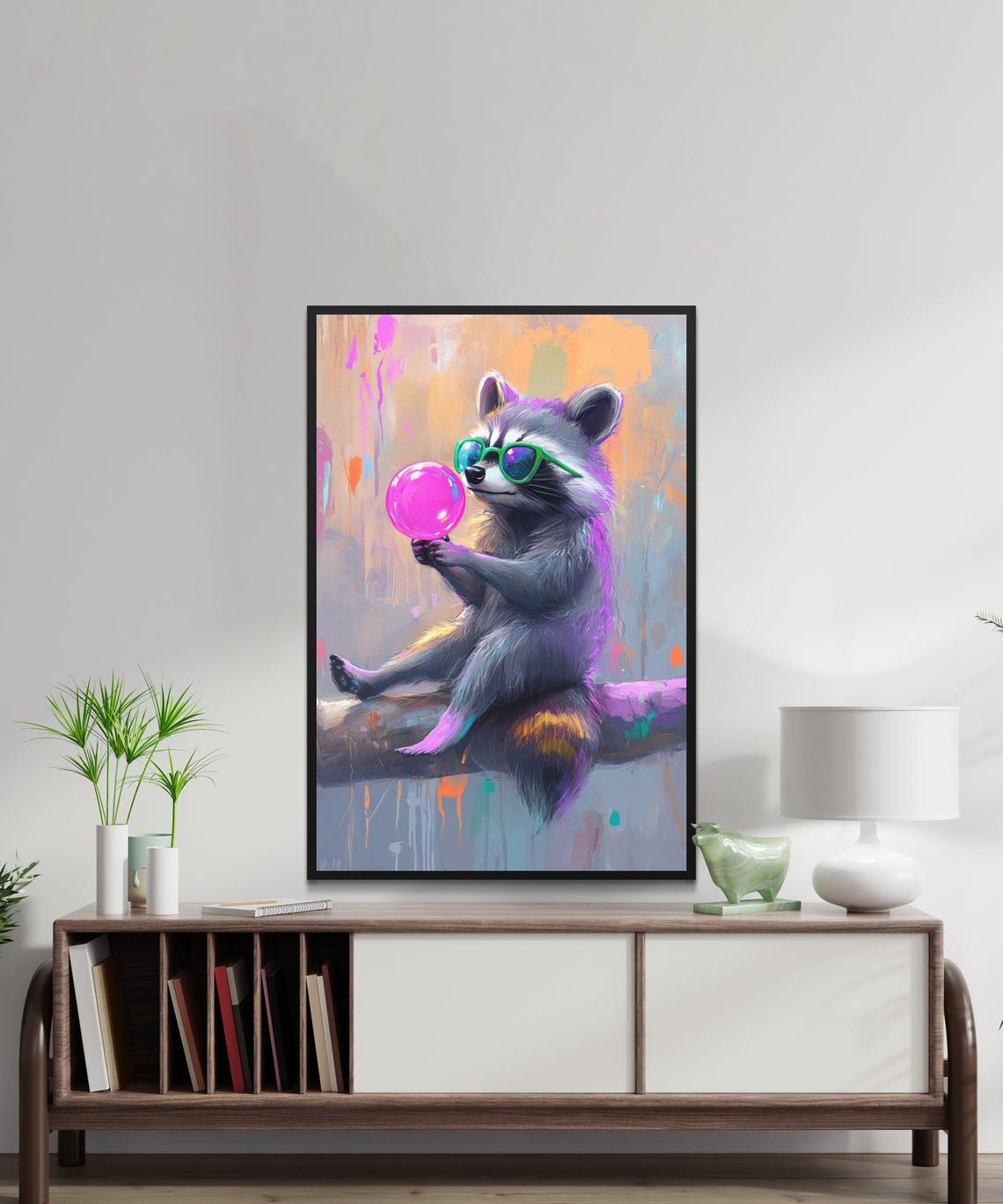 Cool Raccoon With Green Sunglasses Blowing Pink Bubble Poster - Image 5