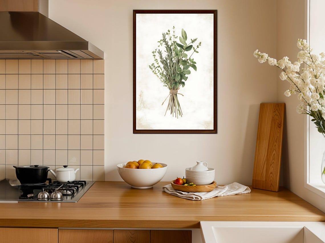 Fresh Herb Bouquet Watercolor Botanical Rustic Kitchen Poster - Image 4
