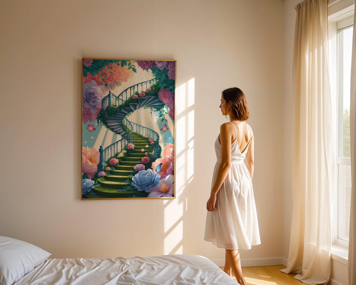Spiral Flower Staircase Climbing Into Light Heavenly Art Print - Image 4